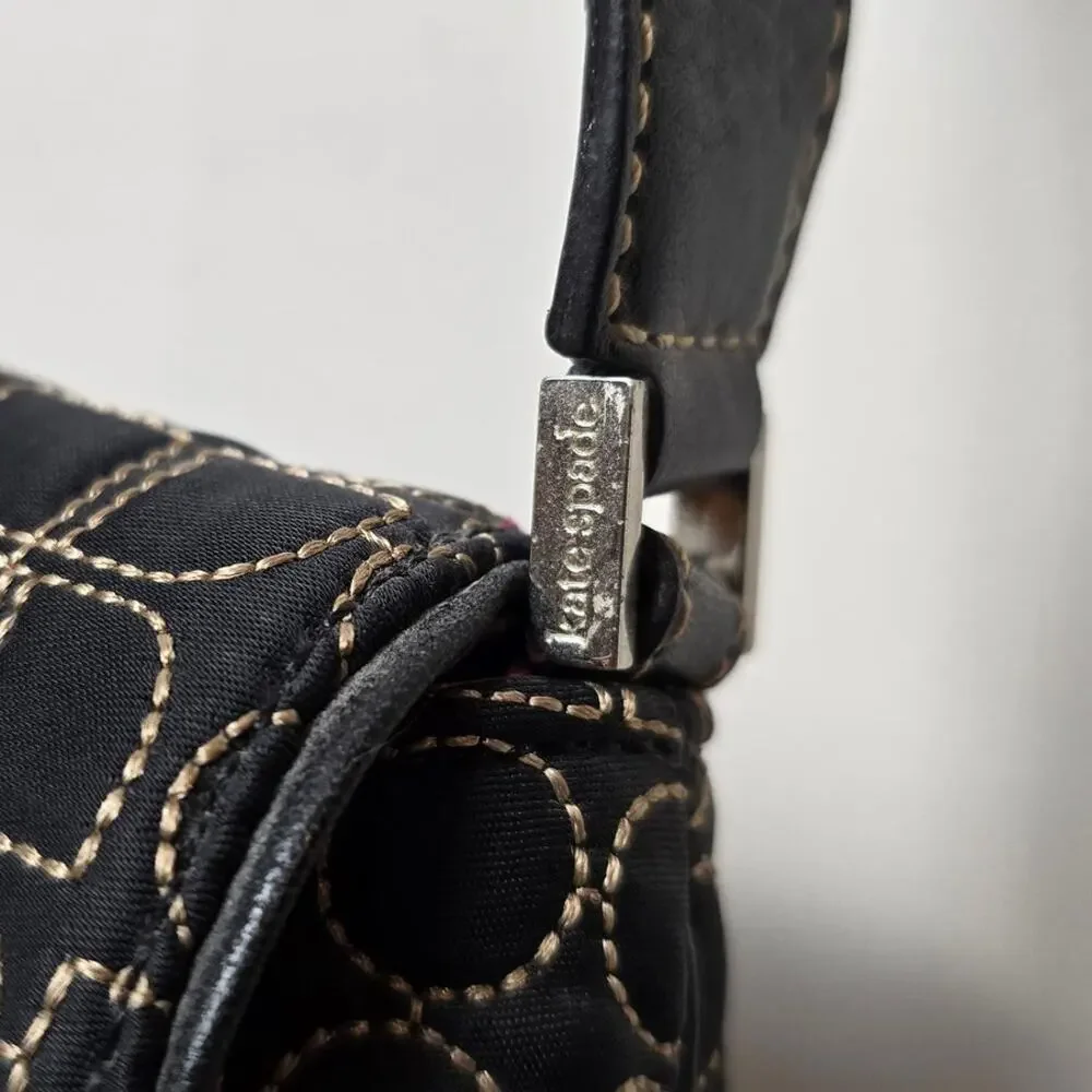 Kate Spade 1990s Iconic Purse, Vintage Logo Handbag, Dot Noel, Black & Tan Bag